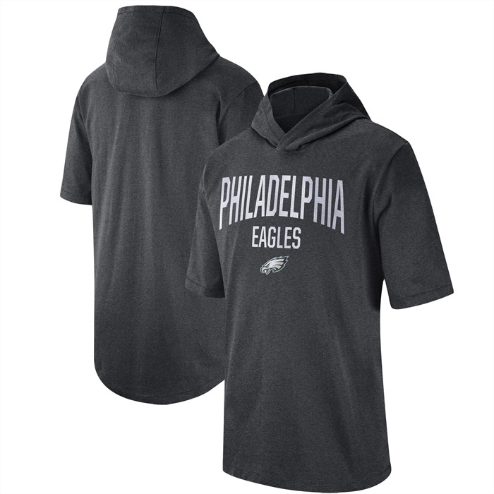 Men's Philadelphia Eagles Heathered Charcoal Sideline Training Hooded Performance T-Shirt